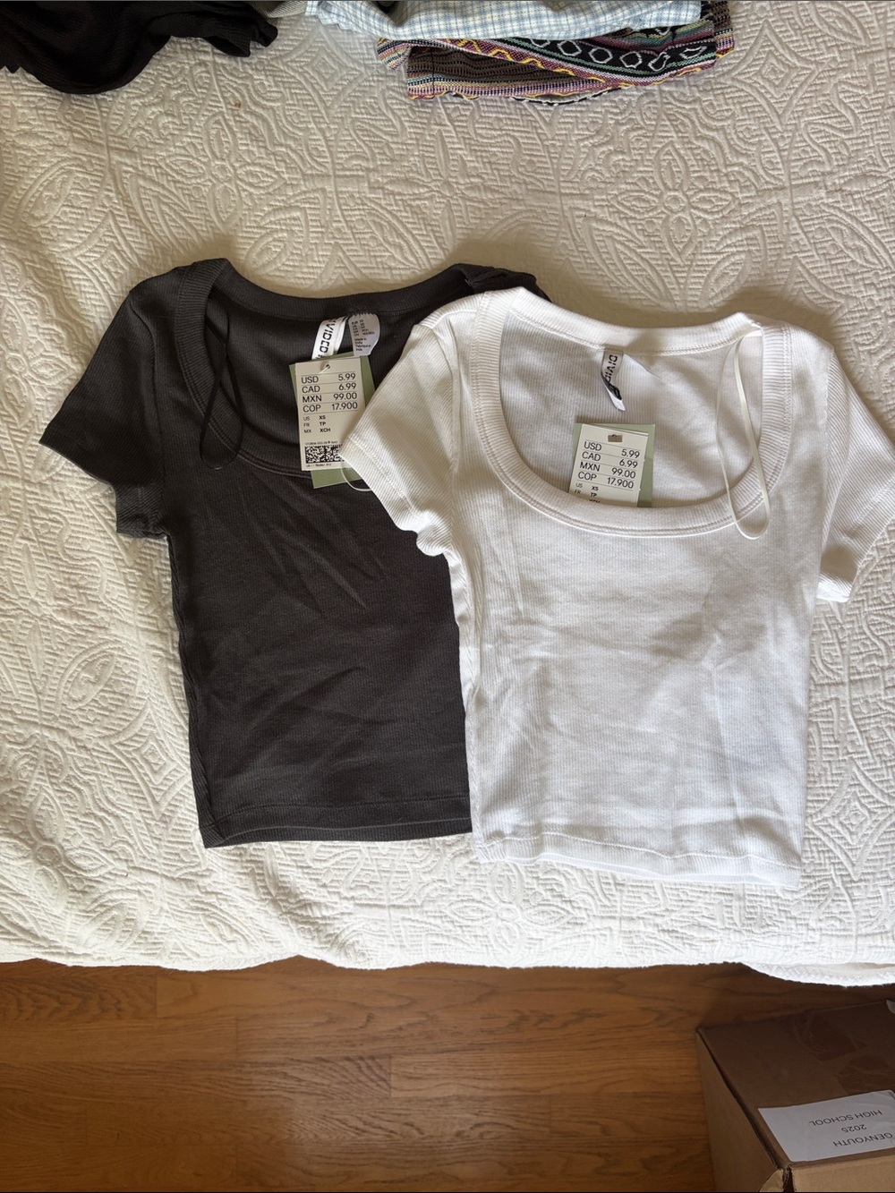 Ribbed Short-Sleeve Tee - White and Charcoal